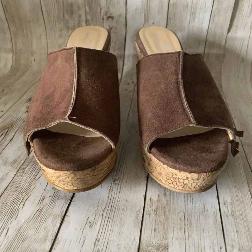 Brenda Zaro Women's Suede Wedge Slip on Slideswith Fringe Size 7.5 Made in Spain